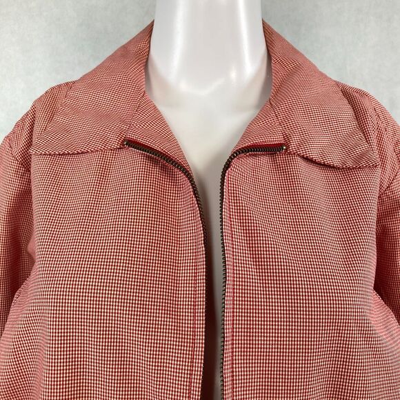 Eddie Bauer Jacket Womens Sz L Red‎ White Gingham Full Zip Cotton Lightweight - Picture 2 of 9